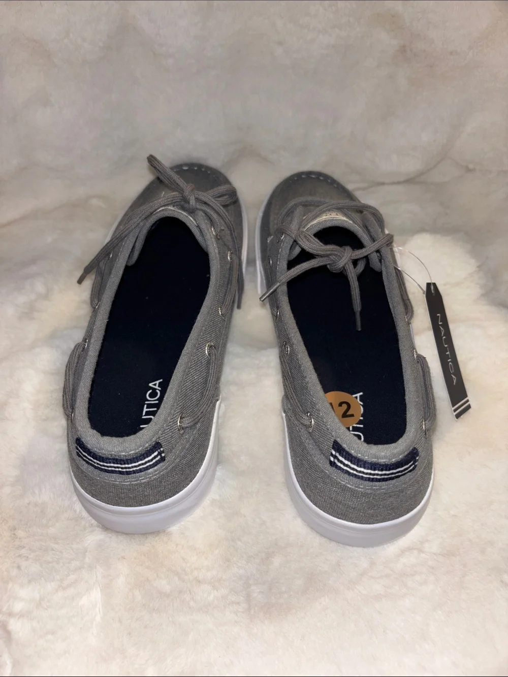 Nautica Men's Gray Canvas Lace-Up Boat Shoes with White Sole